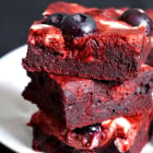 Red Velvet Cheesecake Swirl Brownies with Blueberries