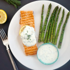 Grilled Salmon with Yogurt Dill Sauce and Asparagus