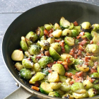 Pan-Fried Brussel Sprouts with Bacon, Garlic and Parmesan