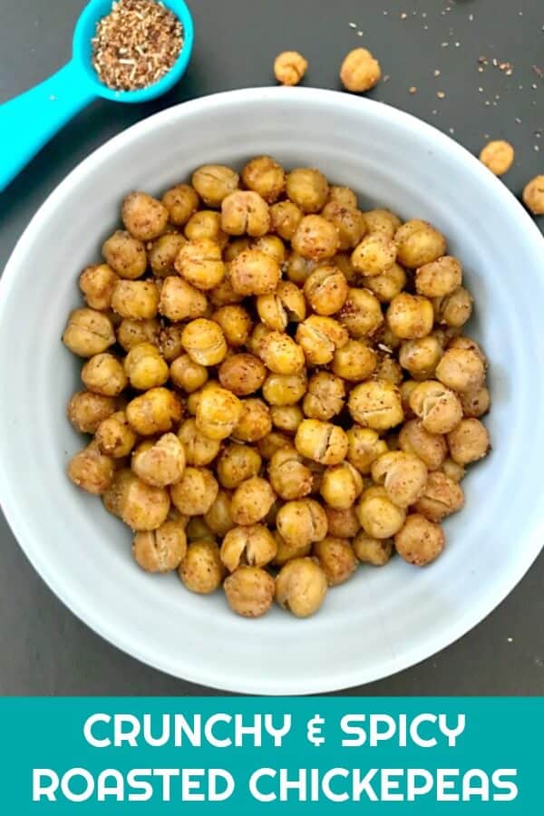 Spicy & Crunchy Roasted Chickpeas, with a hint of rosemary, a healthy and delicious snack that goes down a treat. Low carb and high protein, this is a fabulous snack if you want to keep you calorie intake low.