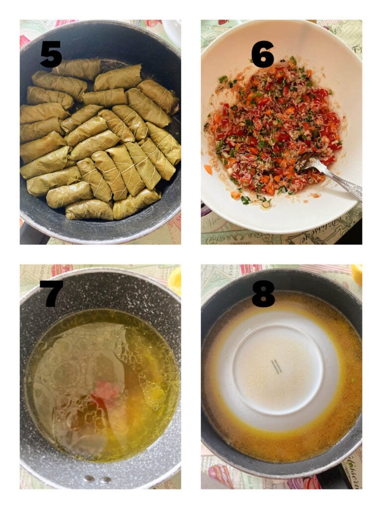 Collage of 4 photos to show how to cook dolma