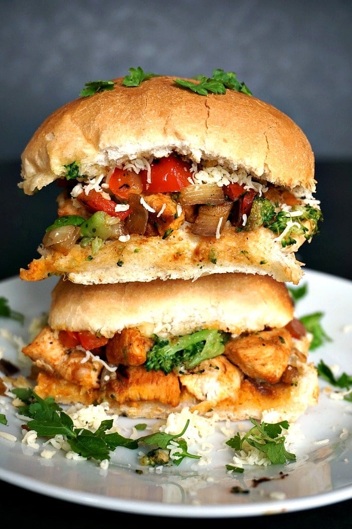 A stack of 2 chicken sliders