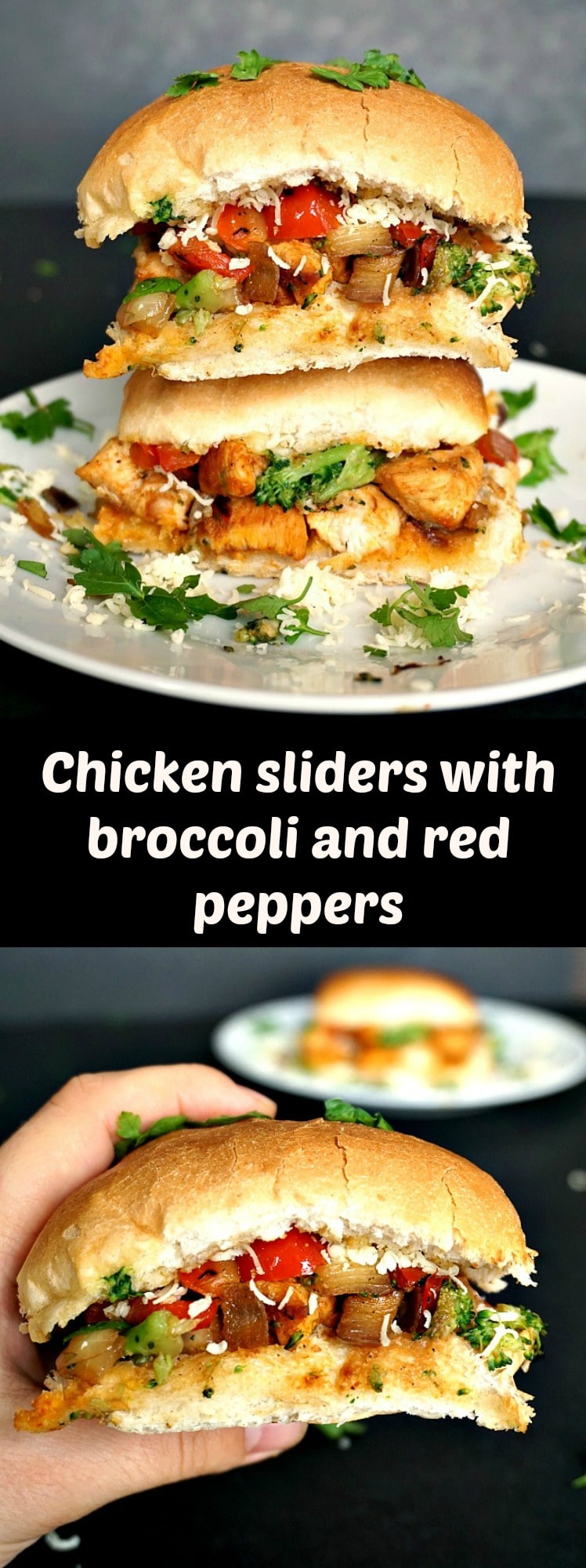 Chicken sliders with broccoli and red peppers