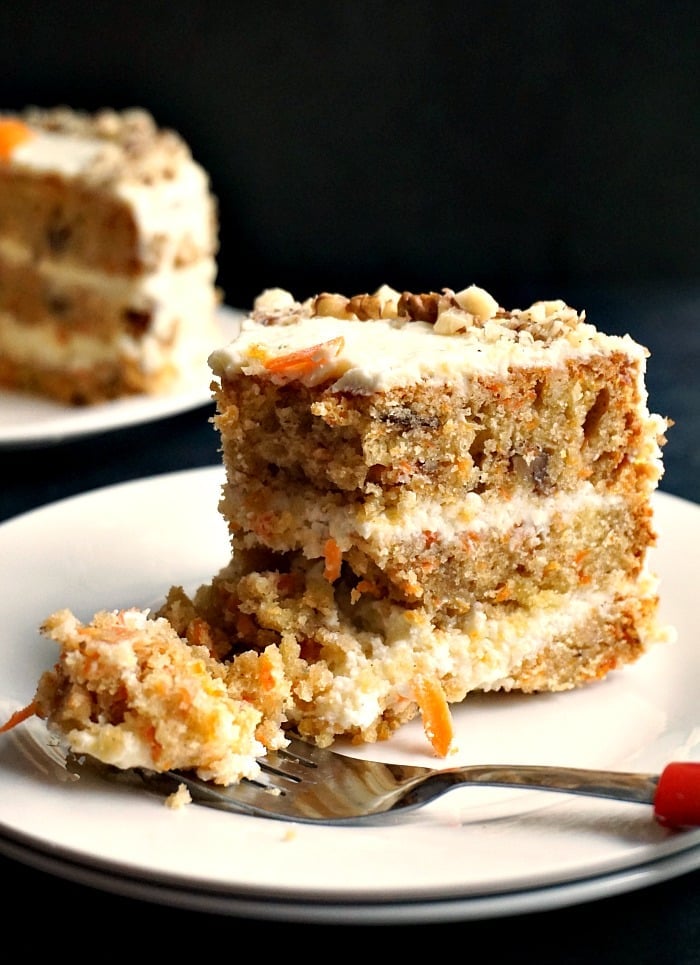 Super moist carrot cake with walnuts and cream cheese icing
