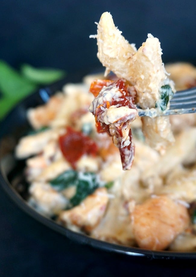 Chicken Alfredo Penne Pasta With Sun-Dried Tomatoes and Spinach - My