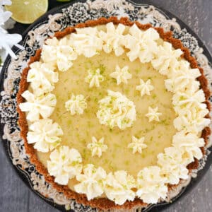 Overhead shot of a key lime pie on a plate