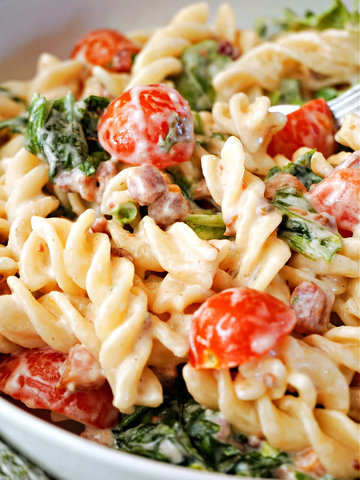 Close-up shoot of a pasta salad.