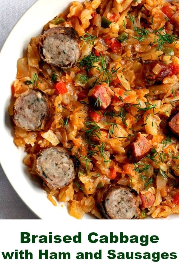 Braised Cabbage with ham and sausages, a traditional Romanian dish and definitely one of the tastiest too. My kind of comfort food, no matter the season. Healthy, flavourful and easy to make.