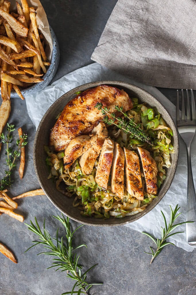 Rosemary Grilled Chicken on Cabbage.