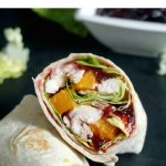 Healthy Leftover Turkey Wraps with cranberry sauce and butternut squash, a fantastic way of using up food that might otherwise go to waste after a big feast like Thanksgiving, Christmas or Sunday Roast. It only takes 5 minutes to put together.