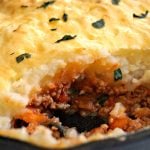 A skillet with Turkey Shepherd's Pie