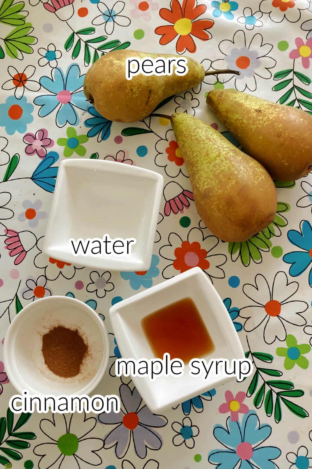 Ingredients needed to make baked pears.
