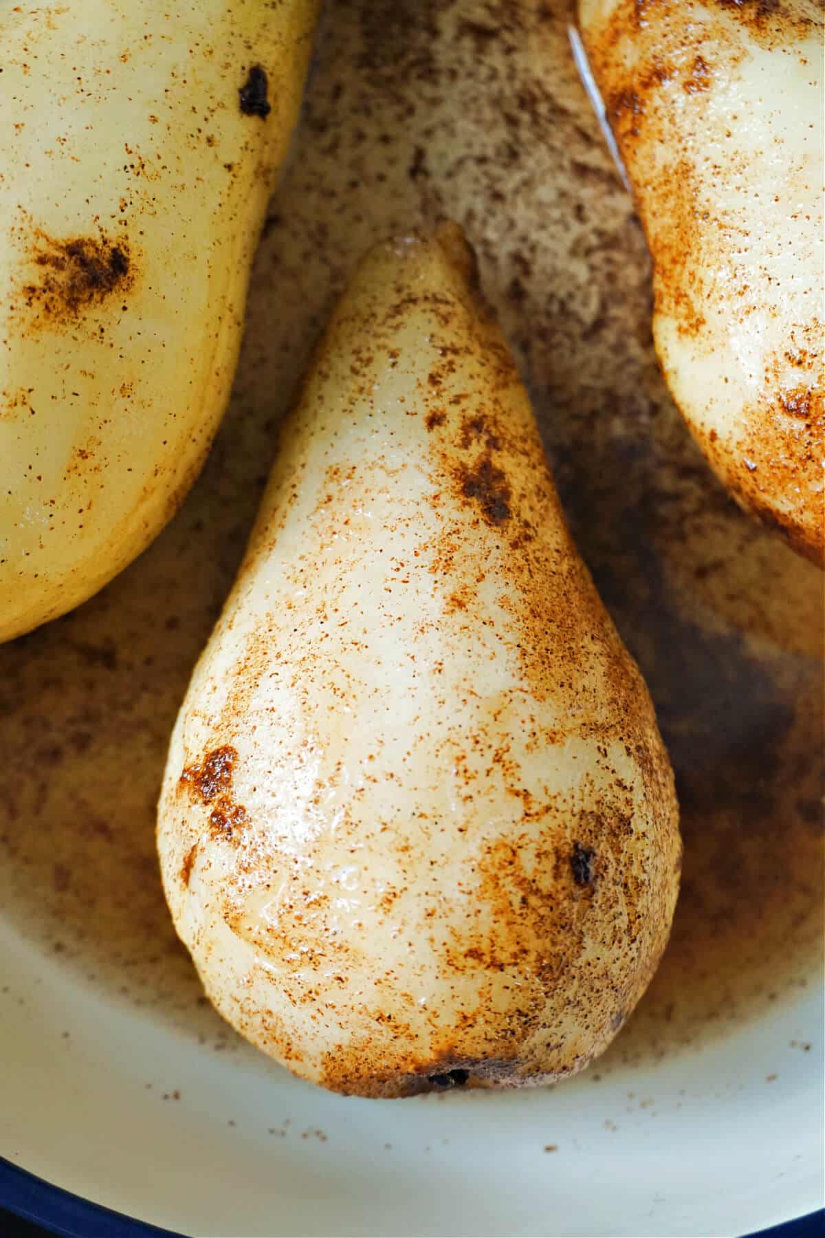 Close-up shoot of baked pears.