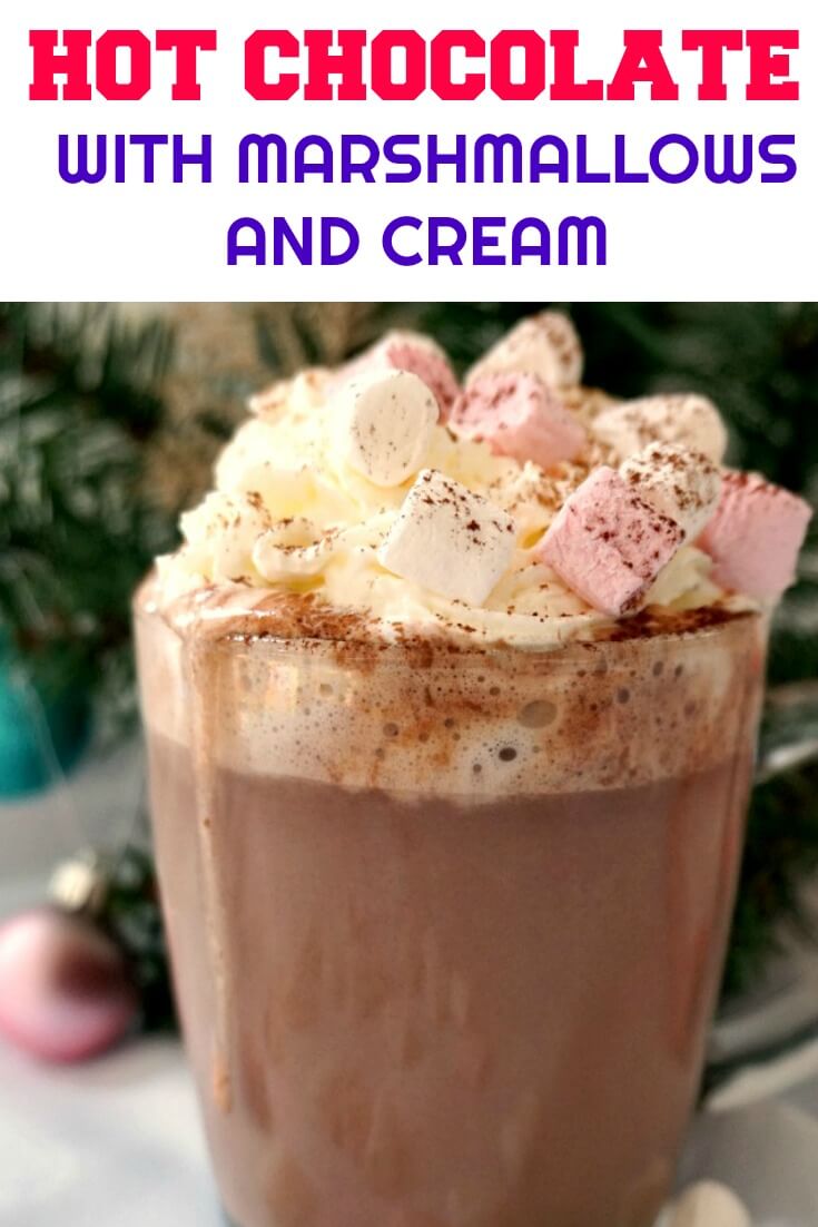 Homemade Hot Chocolate with Marshmallows and Cream, or heaven in a cup. Overly indulgent, this hot chocolate is great on a cold winter day. Get all comfy on a sofa or bed, and watch your favourite TV programme while sipping from this luxurious drink. And that's what a call a perfect night in.