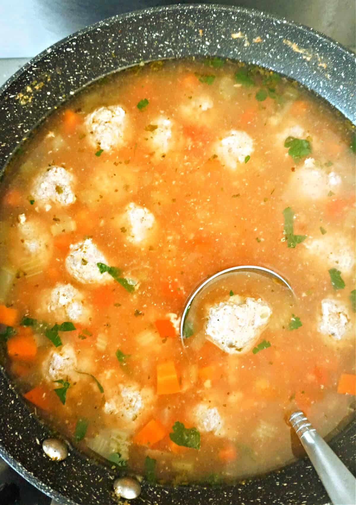 A pot of meatball soup.