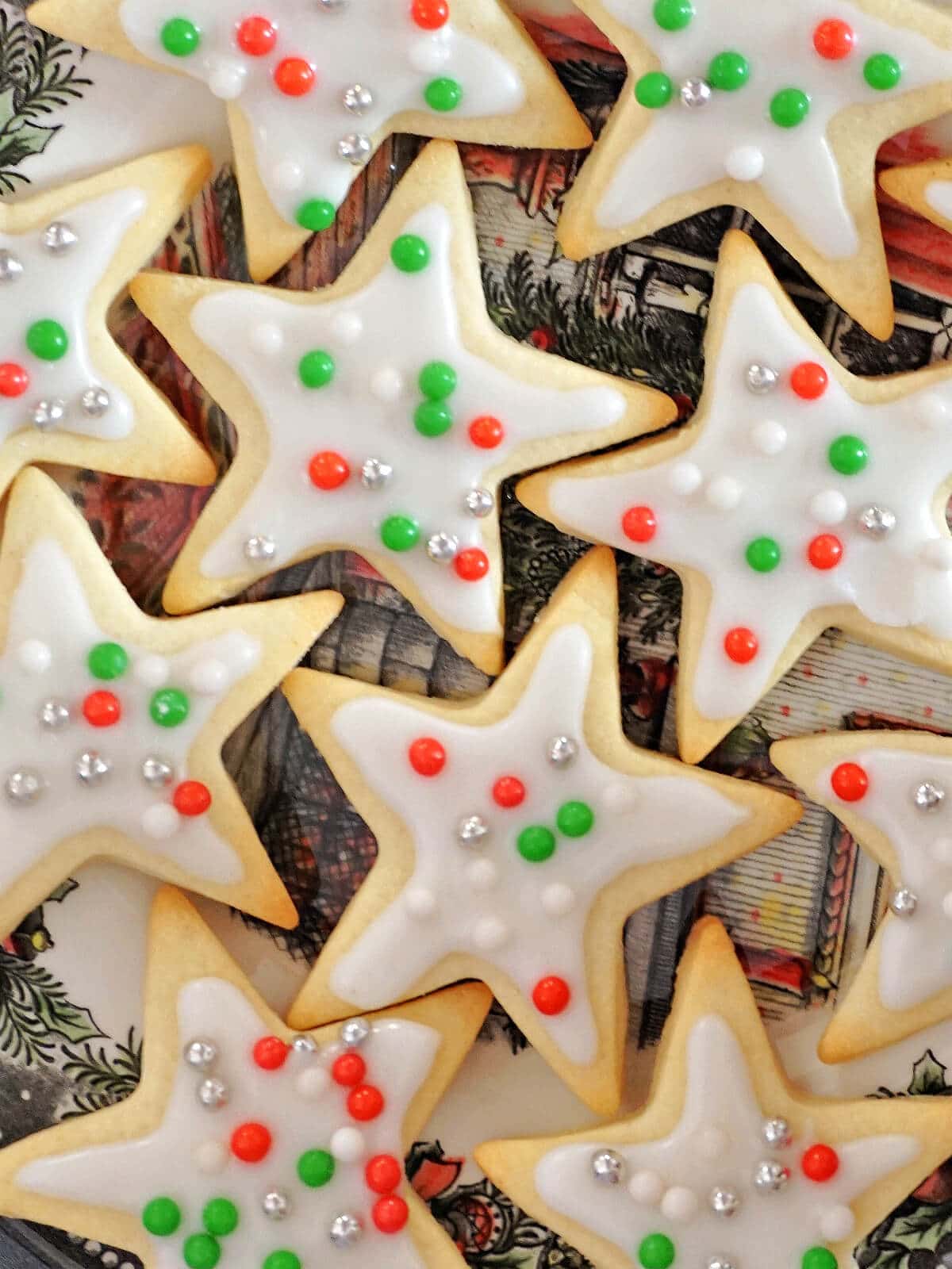 Close-up shoot of iced star cookies.