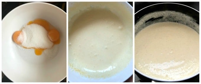 A collage of 3 photos to show how to make homemade cherry ice cream.