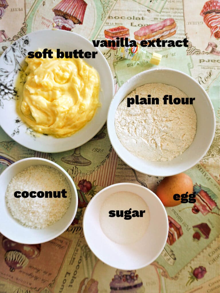 Ingredients needed to make coconut shortbread