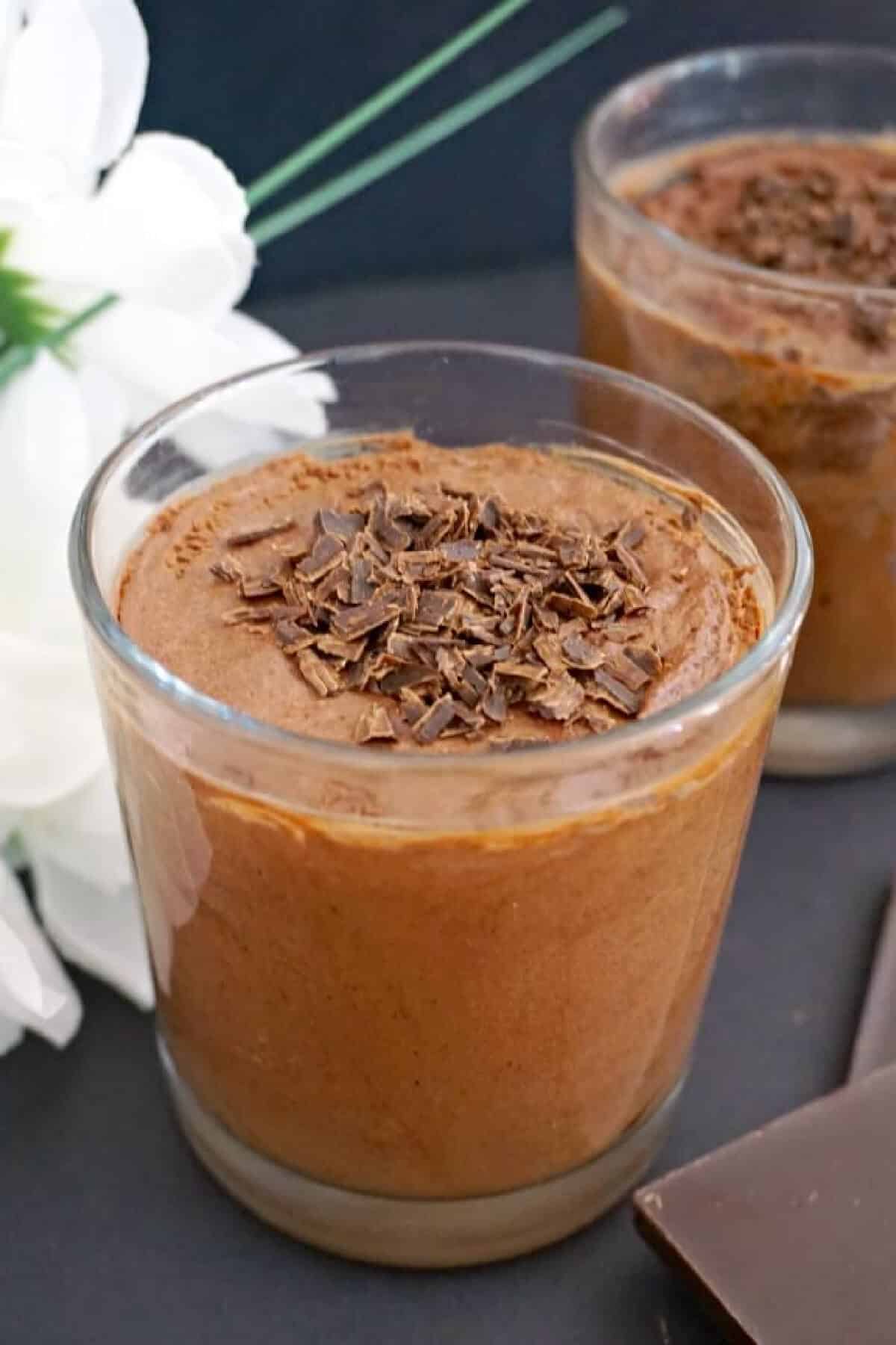 A glass of chocolate mousse