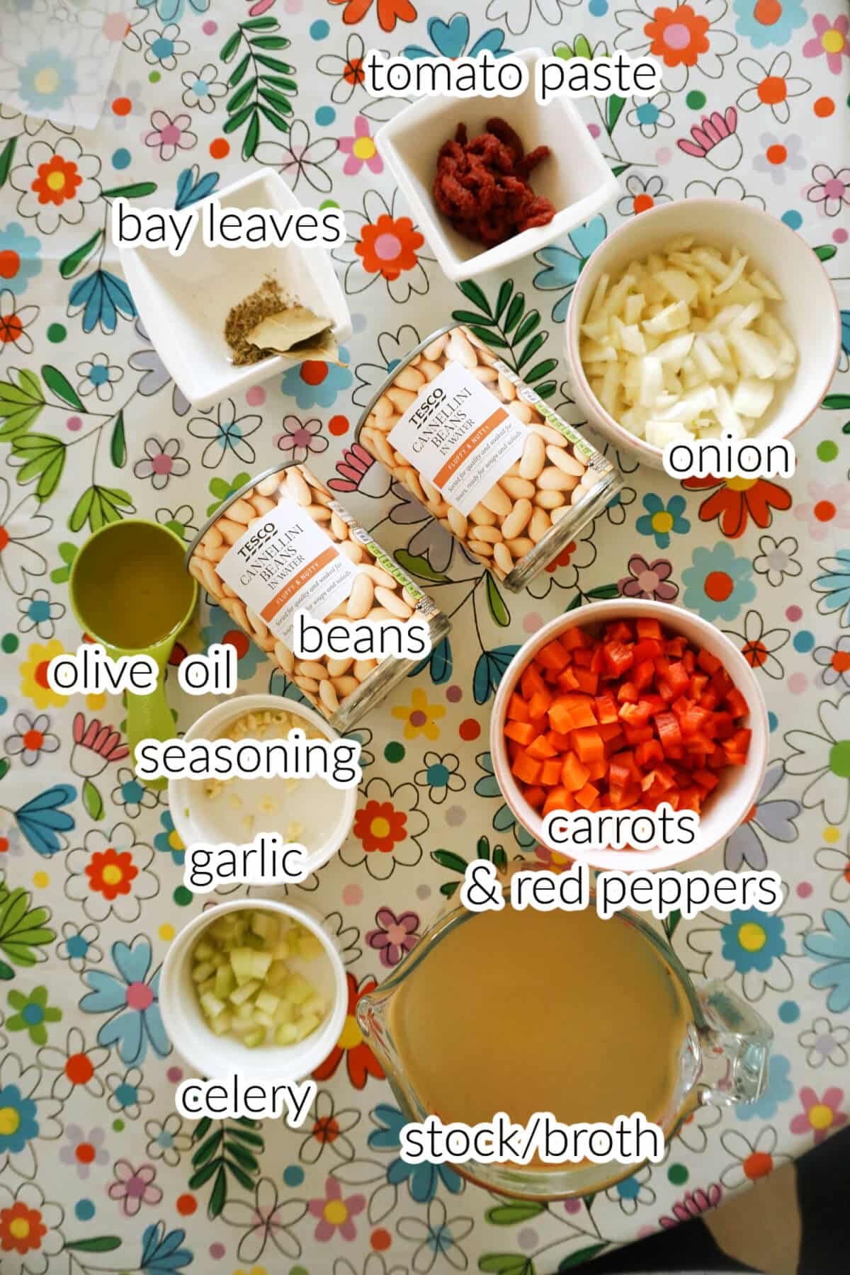 Ingredients needed to make white bean soup.