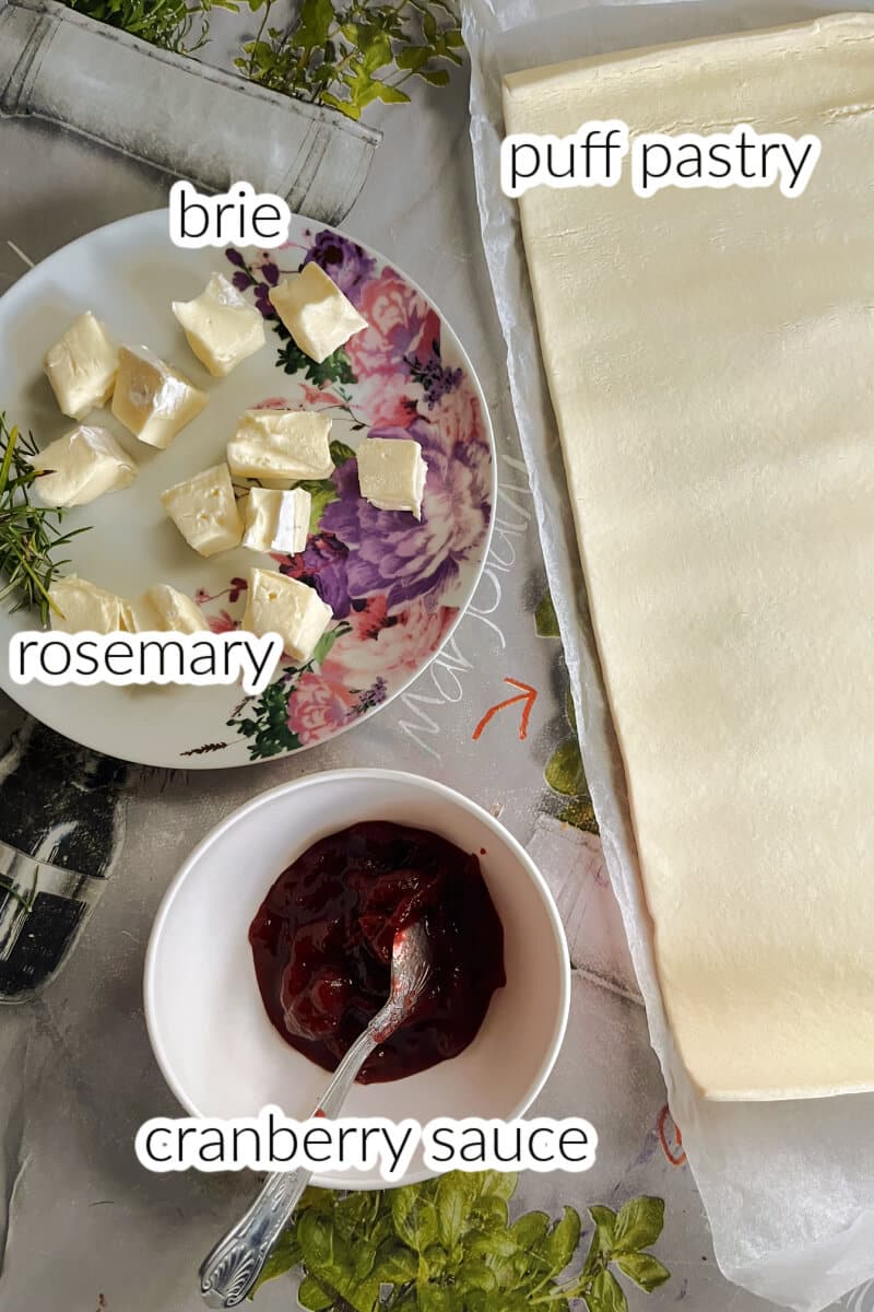 Ingredients used to make brie and cranberry bites.