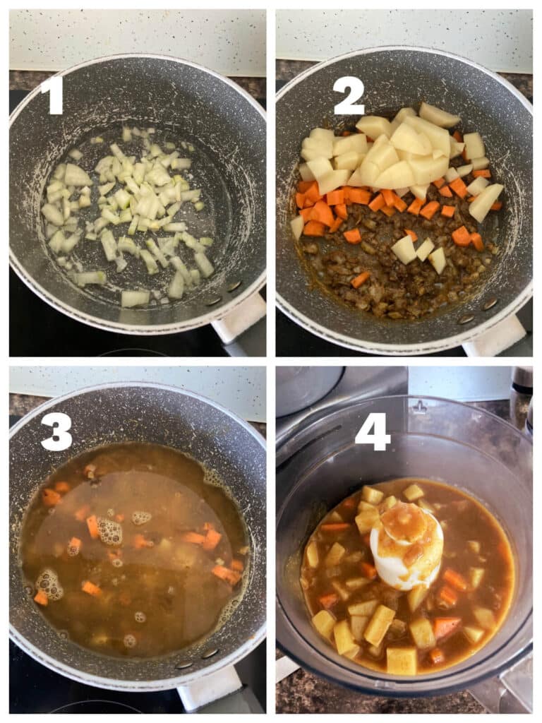 Collage of 4 photos to show how to make katsu sauce
