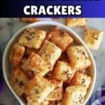 A white bowl with crackers and other crackers around the bowl.