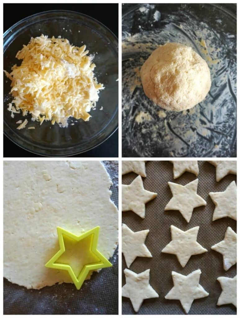 Collage of 4 photos to show how to make Homemade Cheese Crackers