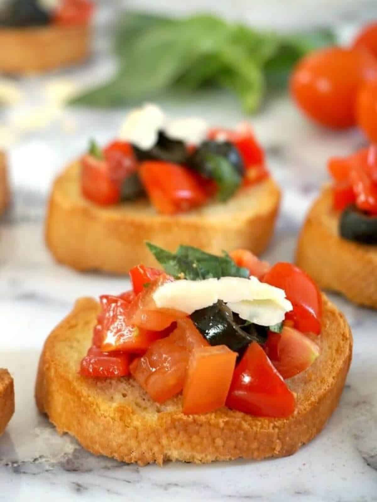 2 slices of bruschetta with tomatoes