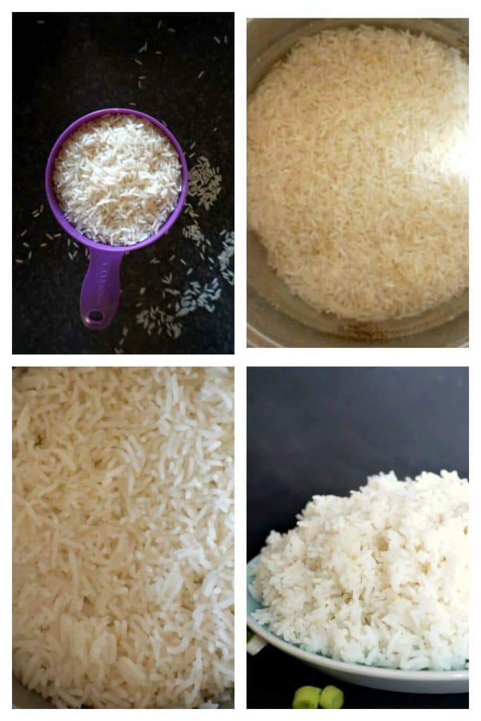 Collage of 4 photos to show you How to Cook Basmati Rice to Perfection