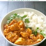 Indian Chicken Curry with Coconut Milk, a quick and easy recipe that is ready in about 30 minutes. The creamy coconut sauce is mild, but heavenly flavourful, and the chicken is tender and cooked to perfection. The perfect midweek dinner recipe for the whole family.