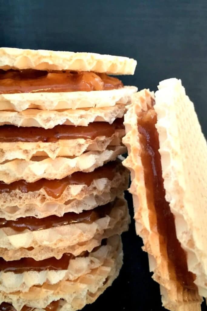 Close-up shoot of a stack of caramel waafers