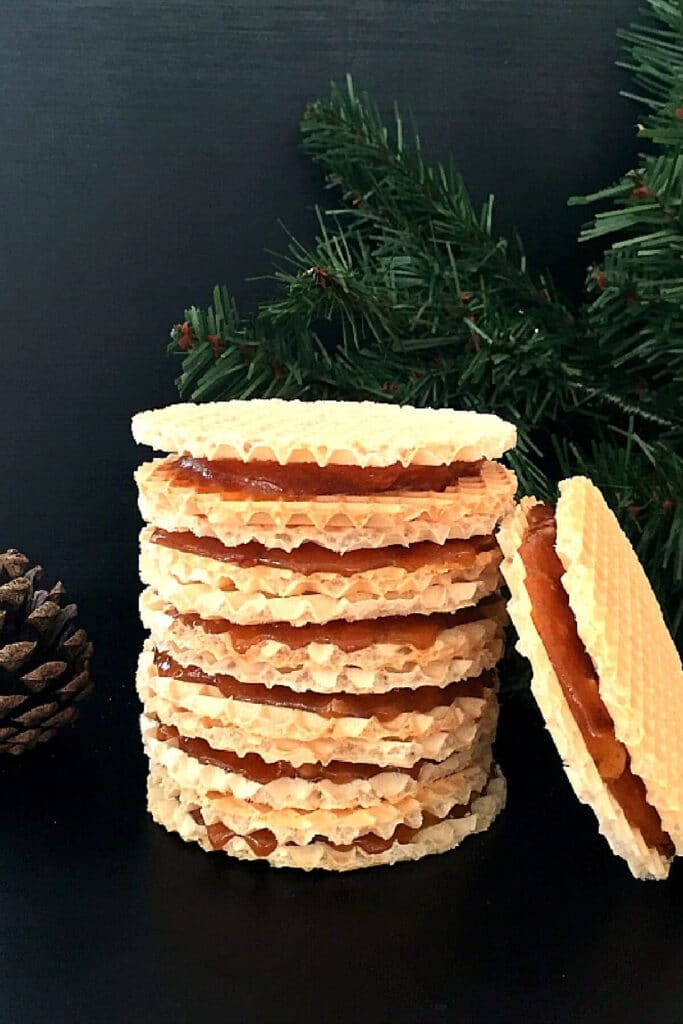 S stack of caramel wafers
