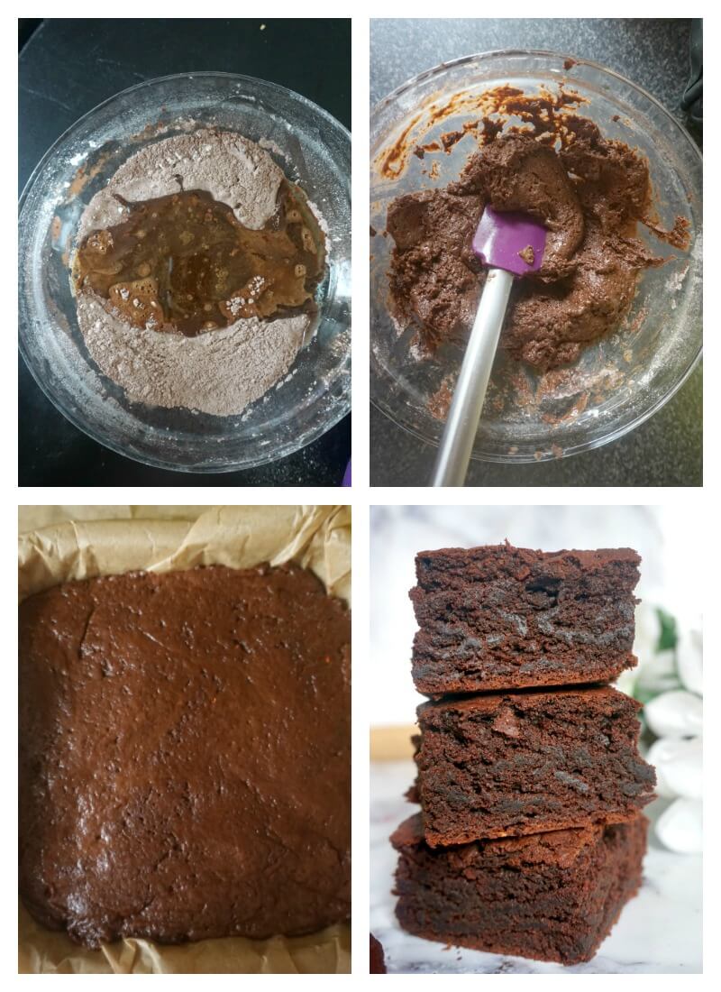 Collag eof 4 photos to show how to make vegan brownies.