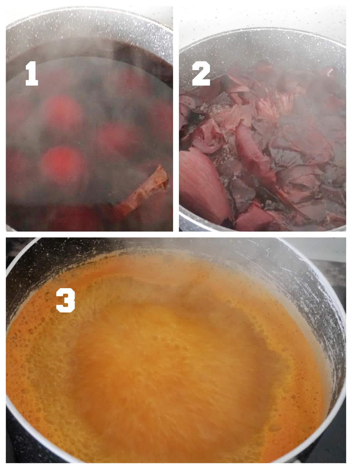 Collage of 3 photos to show how to dye eggs naturally
