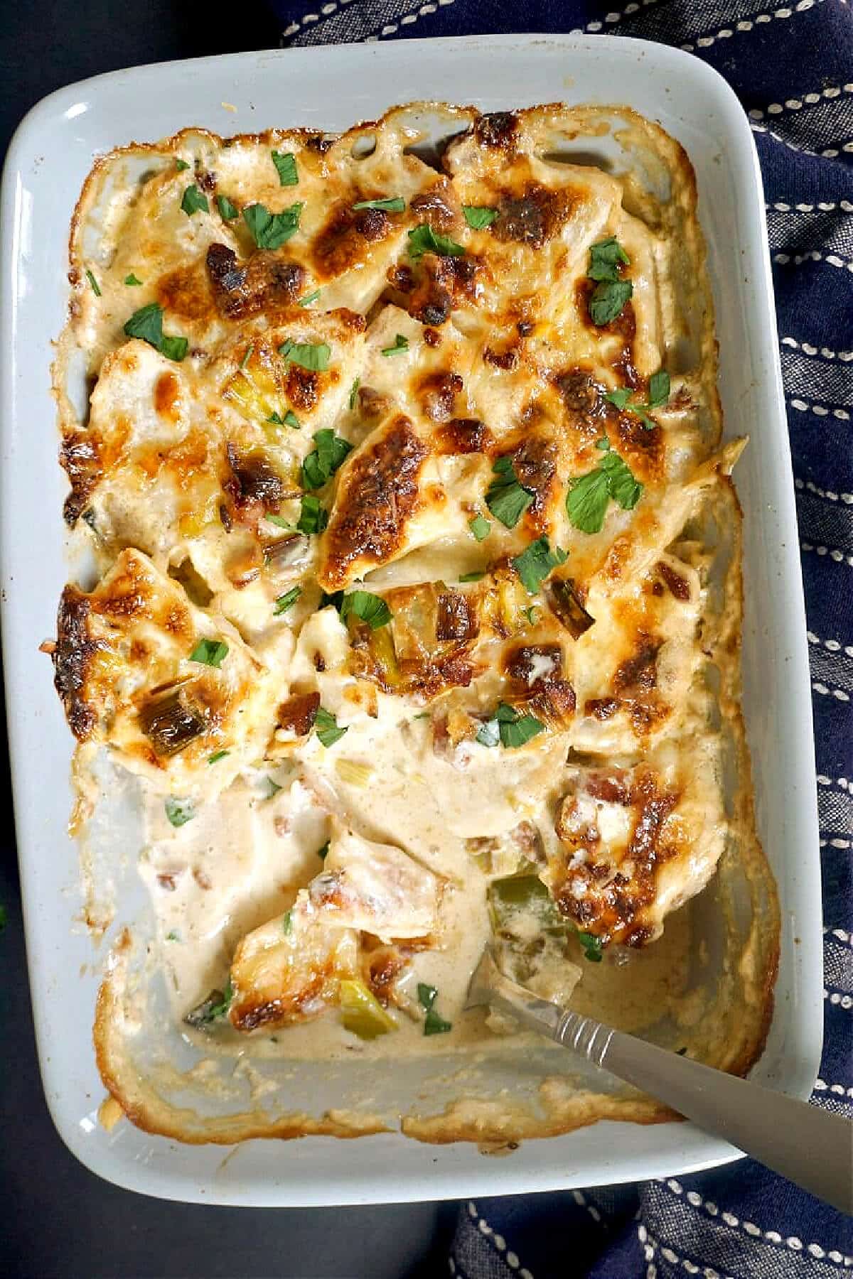 A dish with celeriac gratin