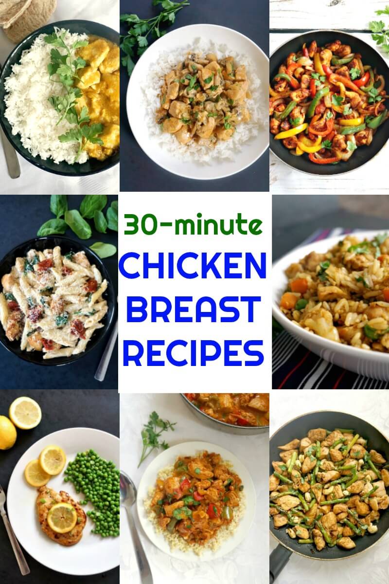 Quick and Easy Chicken Breast Recipes for Dinner with simple ingredients that won't cost a fortune, a collection of delicious chicken dishes that are ready in about 30 minutes or so. These recipes cater for all tastes, and can be enjoyed by the whole family.