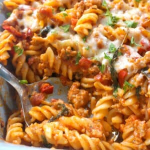 Close-up shoot of dish with pasta bake
