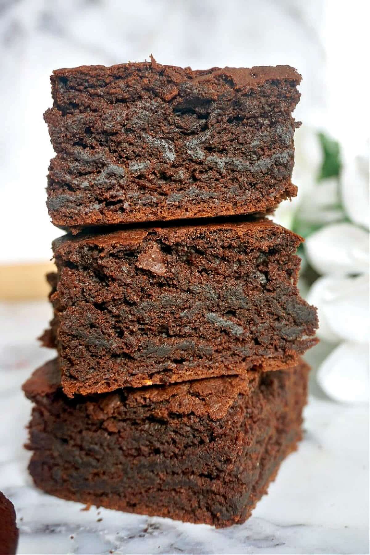 A stack of 3 brownies.