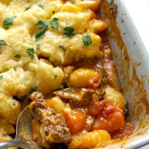 Beef and Gnocchi Bake in an ovenproof dish