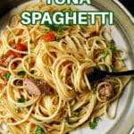 A plate with tuna spaghetti.