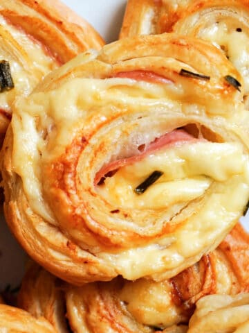 Close-up shoot of ham and cheese pinwheels