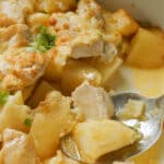 A dish with chicken and potato bake