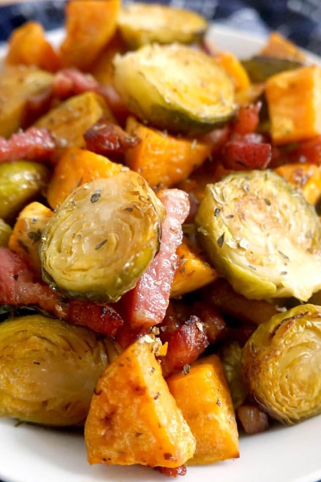 Maple Roasted Brussel Sprouts with Bacon and Sweet Potatoes My