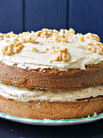 A coffee and walnut cake on a plate