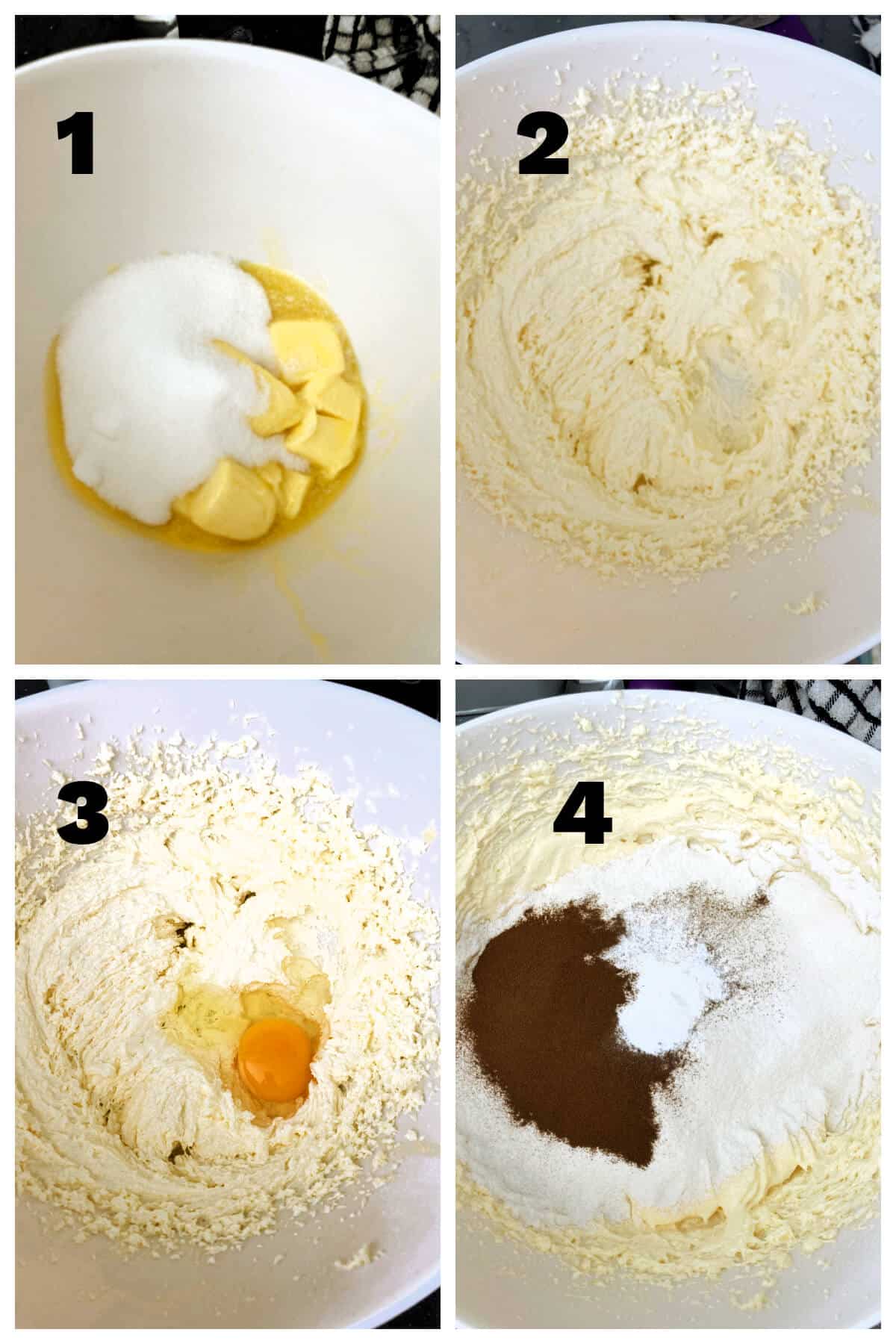 Collage of 4 photos to show how to make coffee sponge.
