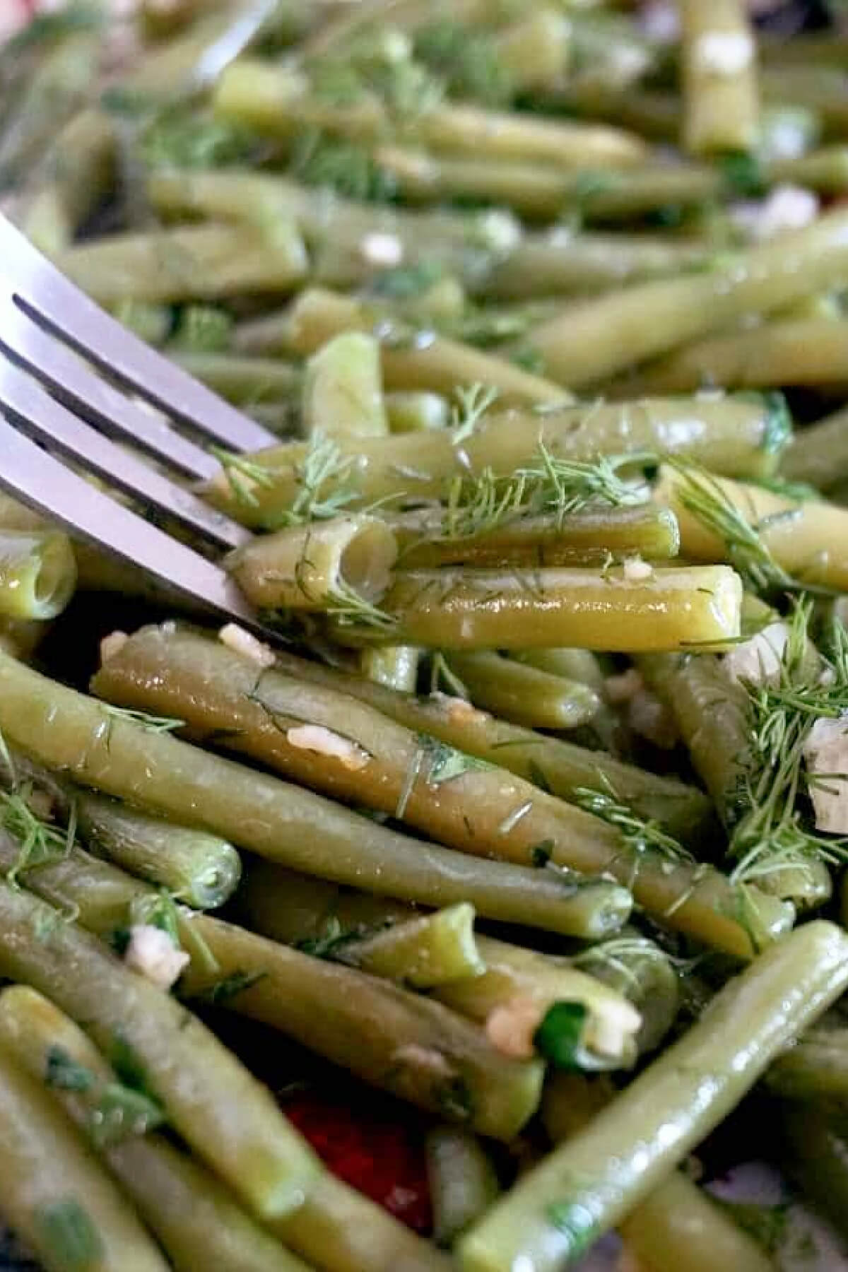 Close-up shoot of sauteed green beans.