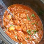 A slow cooker with goulash