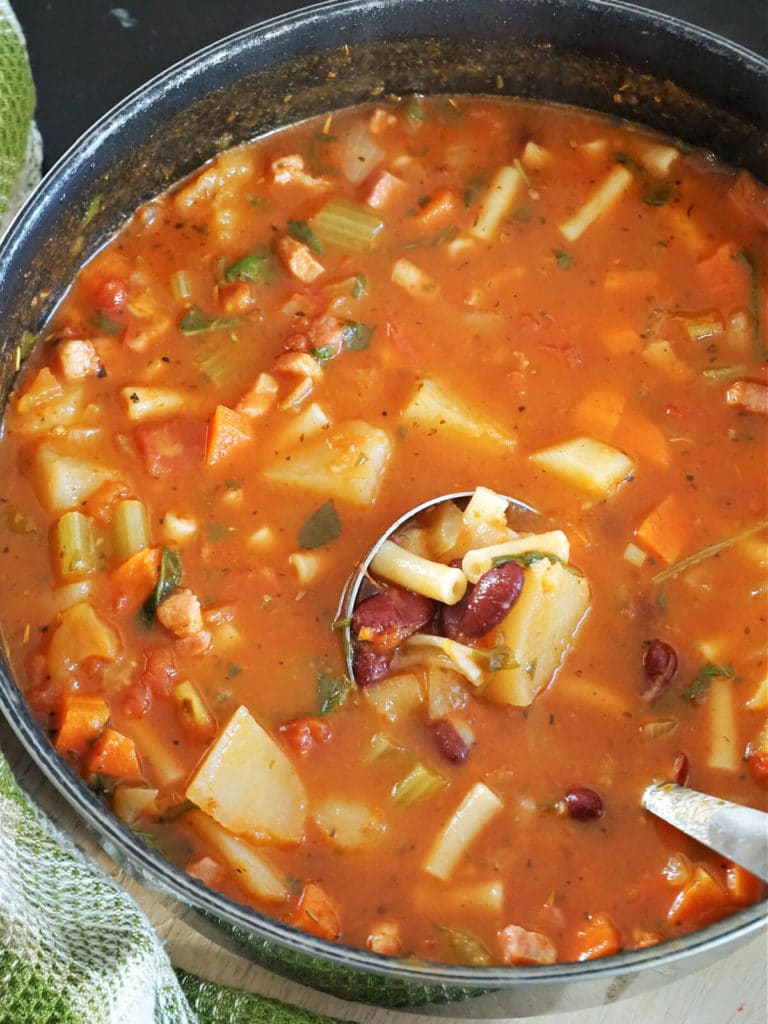 A pot with minestrone soup