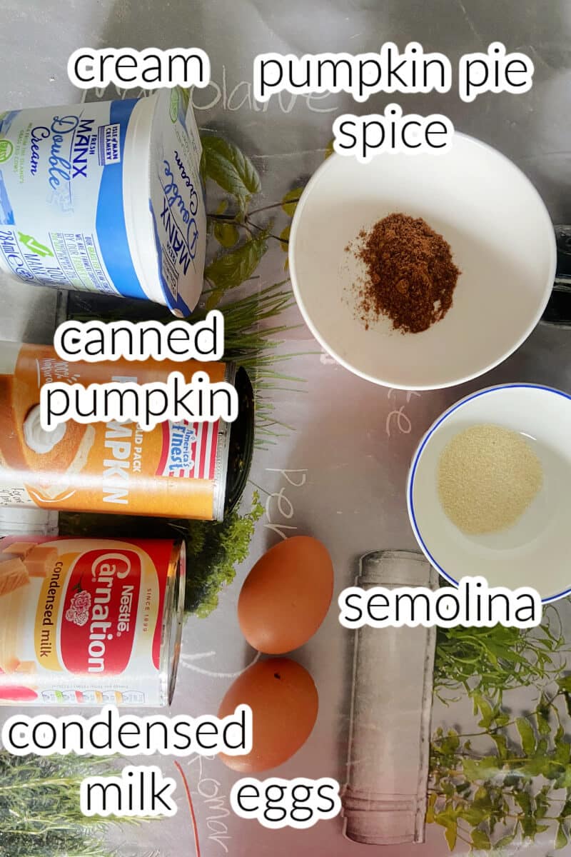 Ingredients needed to make pumpkin filling.